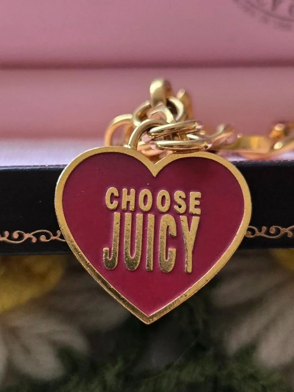 Juicy Couture 'Choose Juicy' Enamel Heart Gold Bracelet